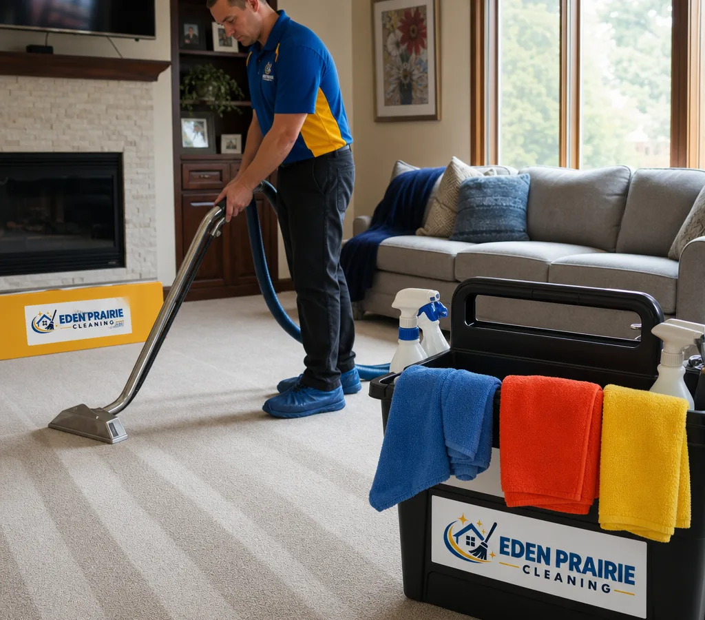 Bright Eden Prairie living room being professionally cleaned in natural daylight